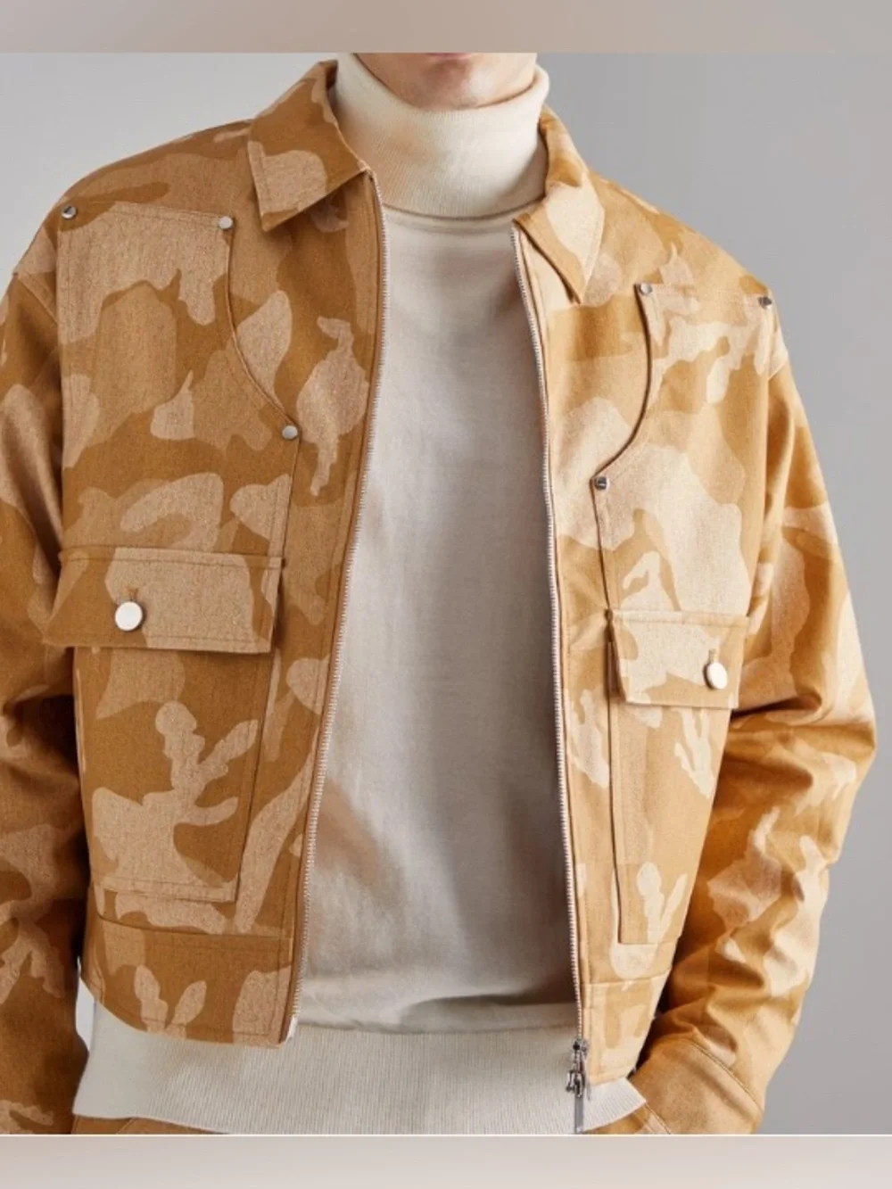 boohooMAN WashedCamo Boxy Harrington/Worker Jacket& FixedWaistCarpenter Trousers